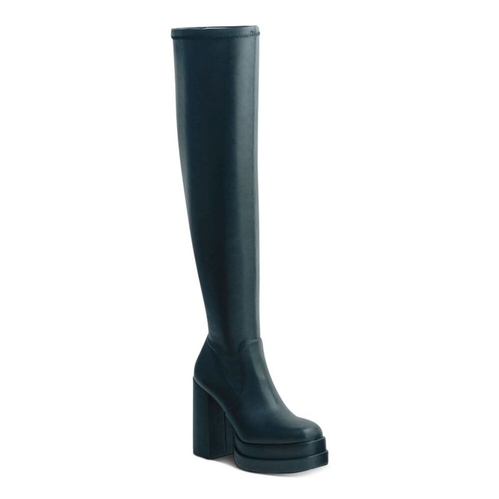 WILD PAIR Womens Black 1" Double Platform Ozzey Toe Block Heel Heeled Boots 10 M